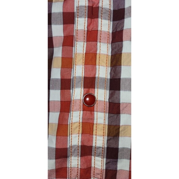Mens Age Of Wisdom XXL  Checkered Pearl Snap Shirt Red Pearl Snaps Short Sleeve - Picture 5 of 5